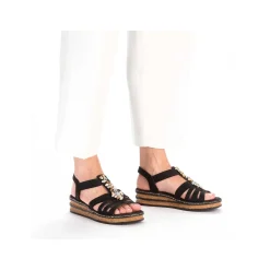 Rieker Heeled Shoes-Women'S Wedge Sandals Midnight Black