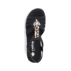 Rieker Heeled Shoes-Women'S Wedge Sandals Midnight Black