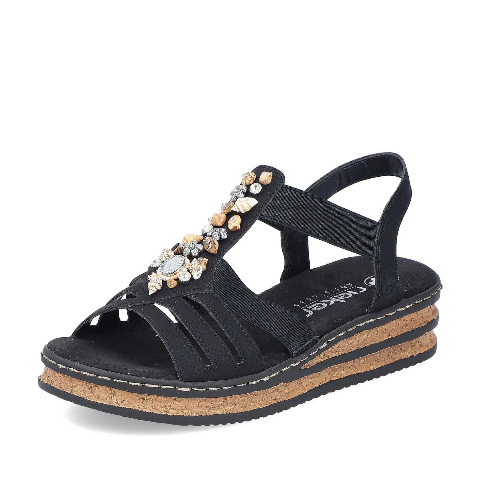 Rieker Heeled Shoes-Women'S Wedge Sandals Midnight Black