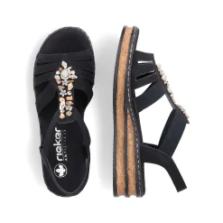 Rieker Heeled Shoes-Women'S Wedge Sandals Midnight Black