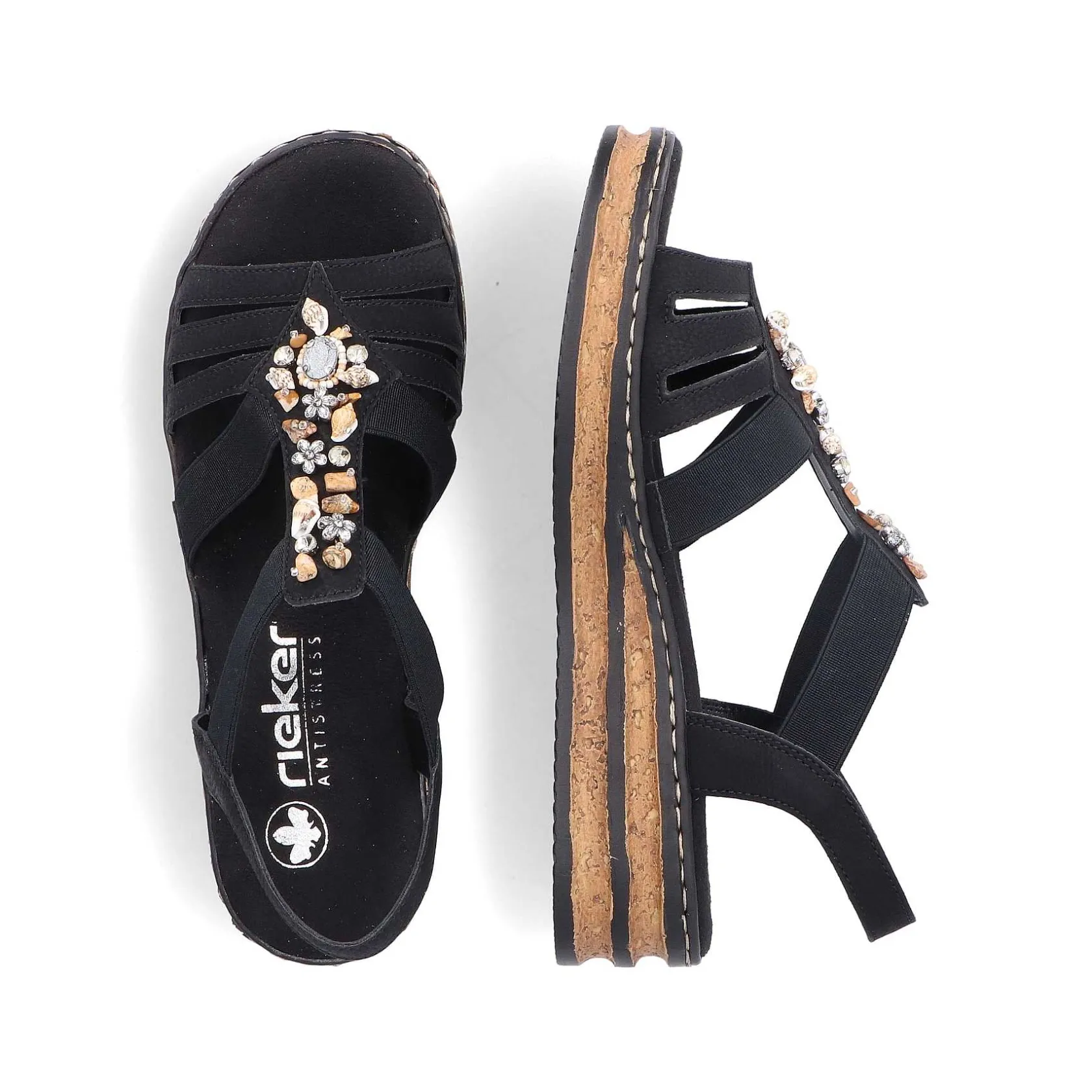 Rieker Heeled Shoes-Women'S Wedge Sandals Midnight Black