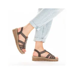 Rieker Heeled Shoes-Women'S Wedge Sandals Asphalt Gray