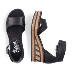 Rieker Summer Shoes-Women'S Wedge Sandals Glossy Black