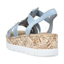 Rieker Heeled Shoes-Women'S Wedge Sandals Sky Blue-Beige