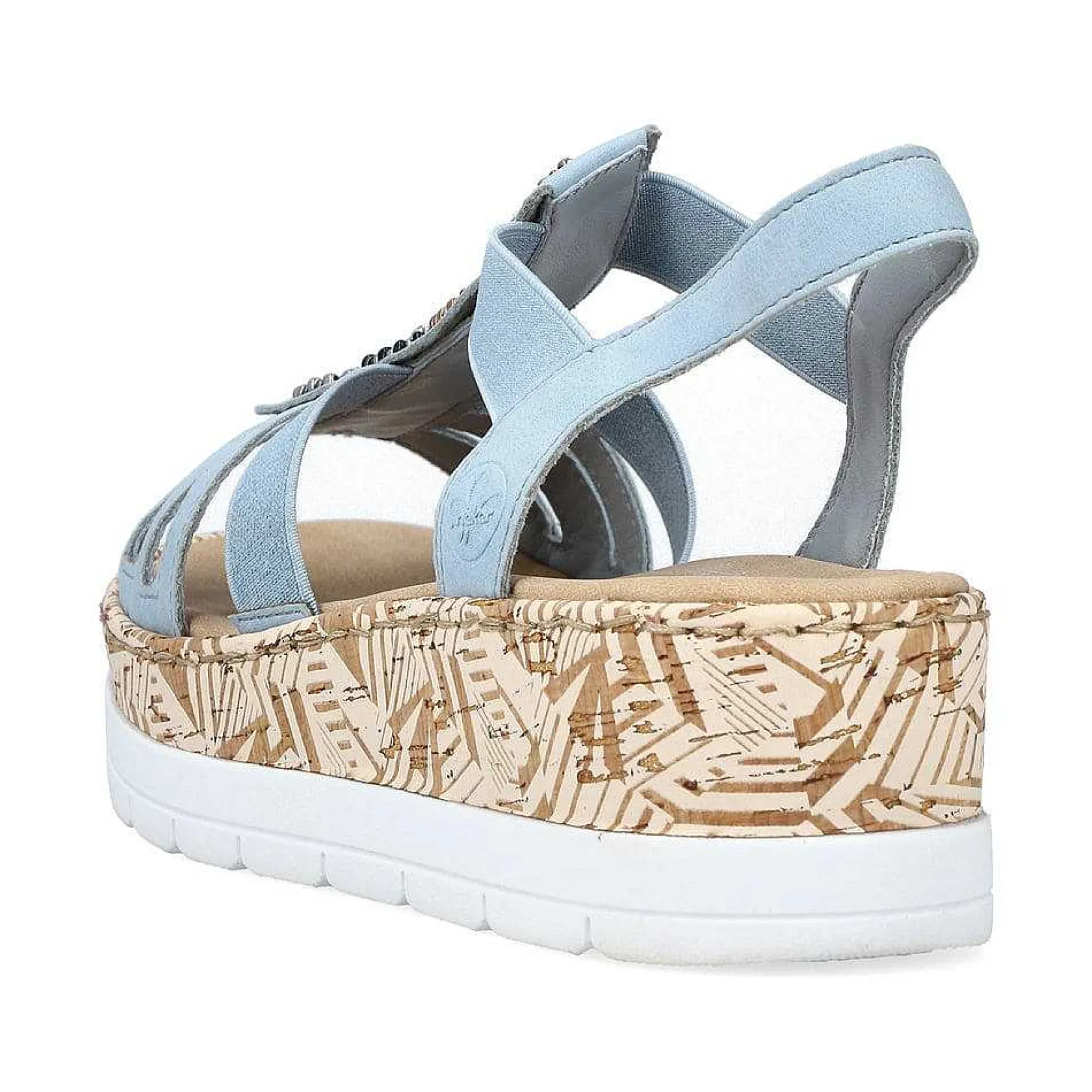 Rieker Heeled Shoes-Women'S Wedge Sandals Sky Blue-Beige