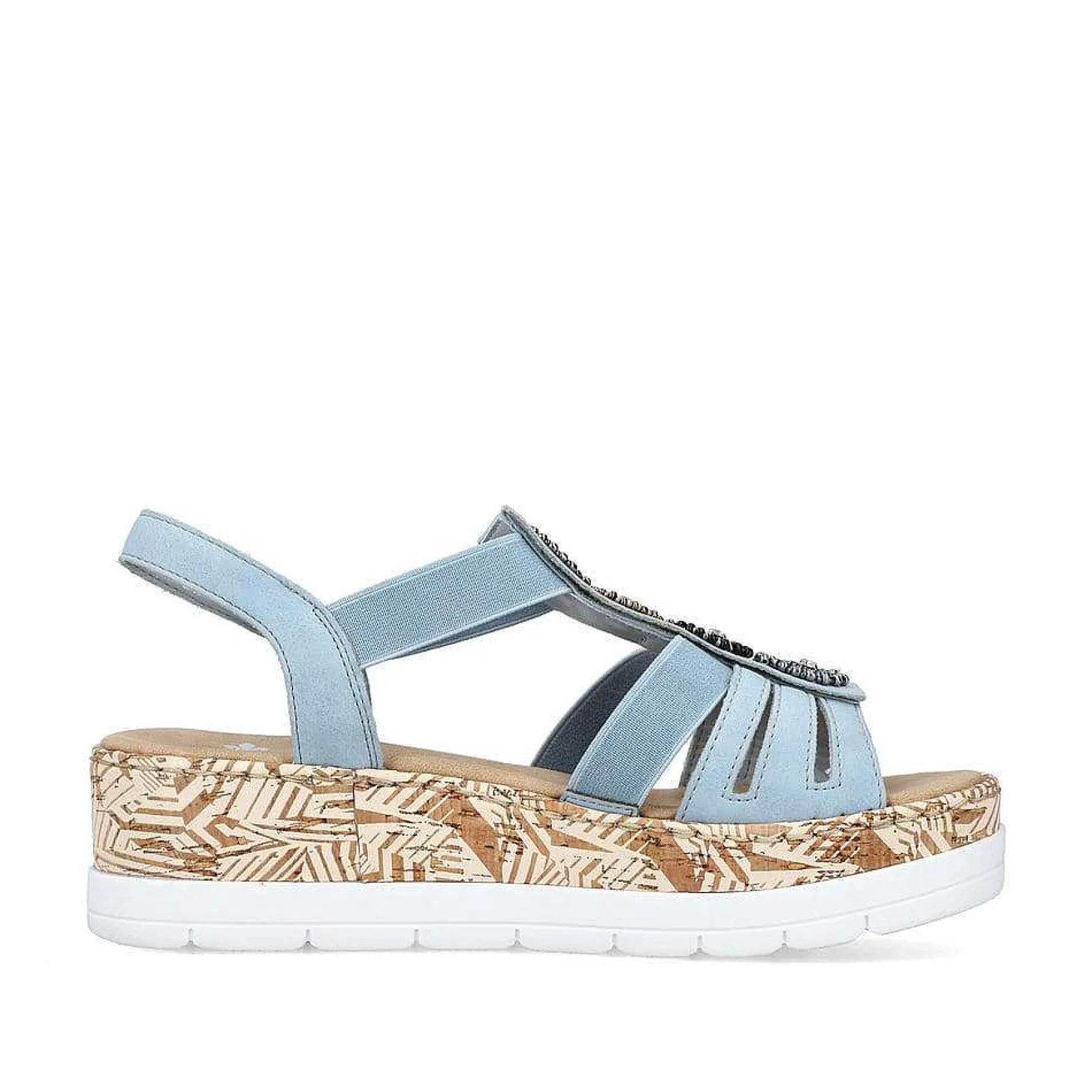 Rieker Heeled Shoes-Women'S Wedge Sandals Sky Blue-Beige