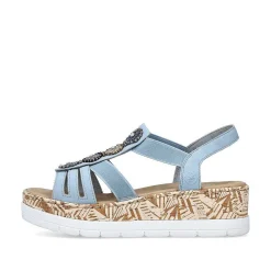 Rieker Heeled Shoes-Women'S Wedge Sandals Sky Blue-Beige