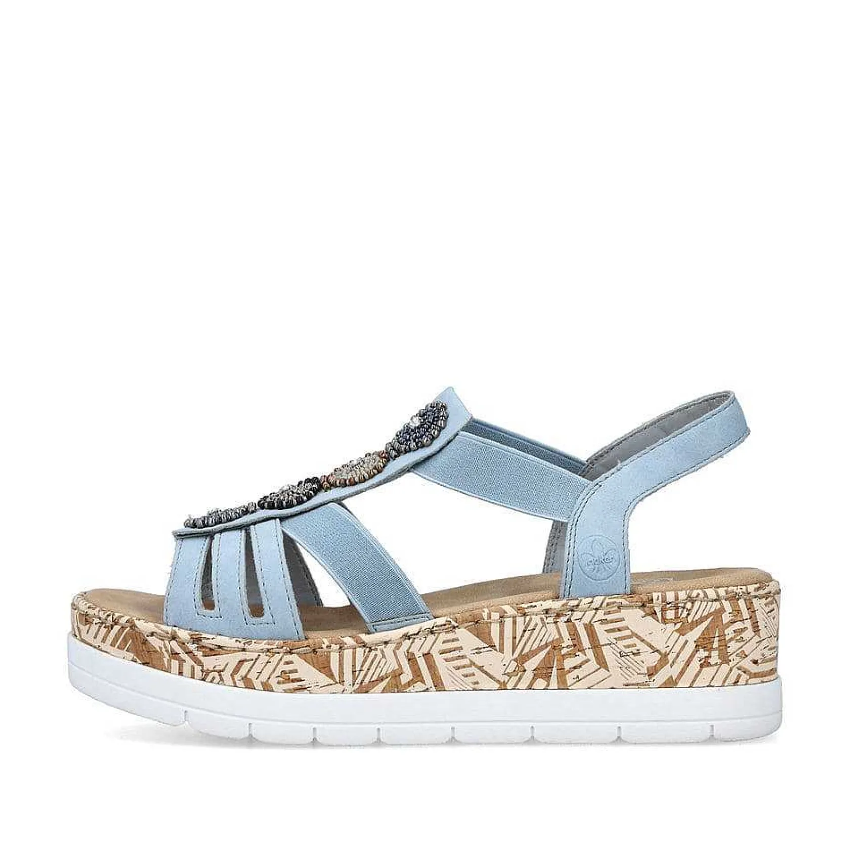 Rieker Heeled Shoes-Women'S Wedge Sandals Sky Blue-Beige