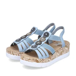 Rieker Heeled Shoes-Women'S Wedge Sandals Sky Blue-Beige