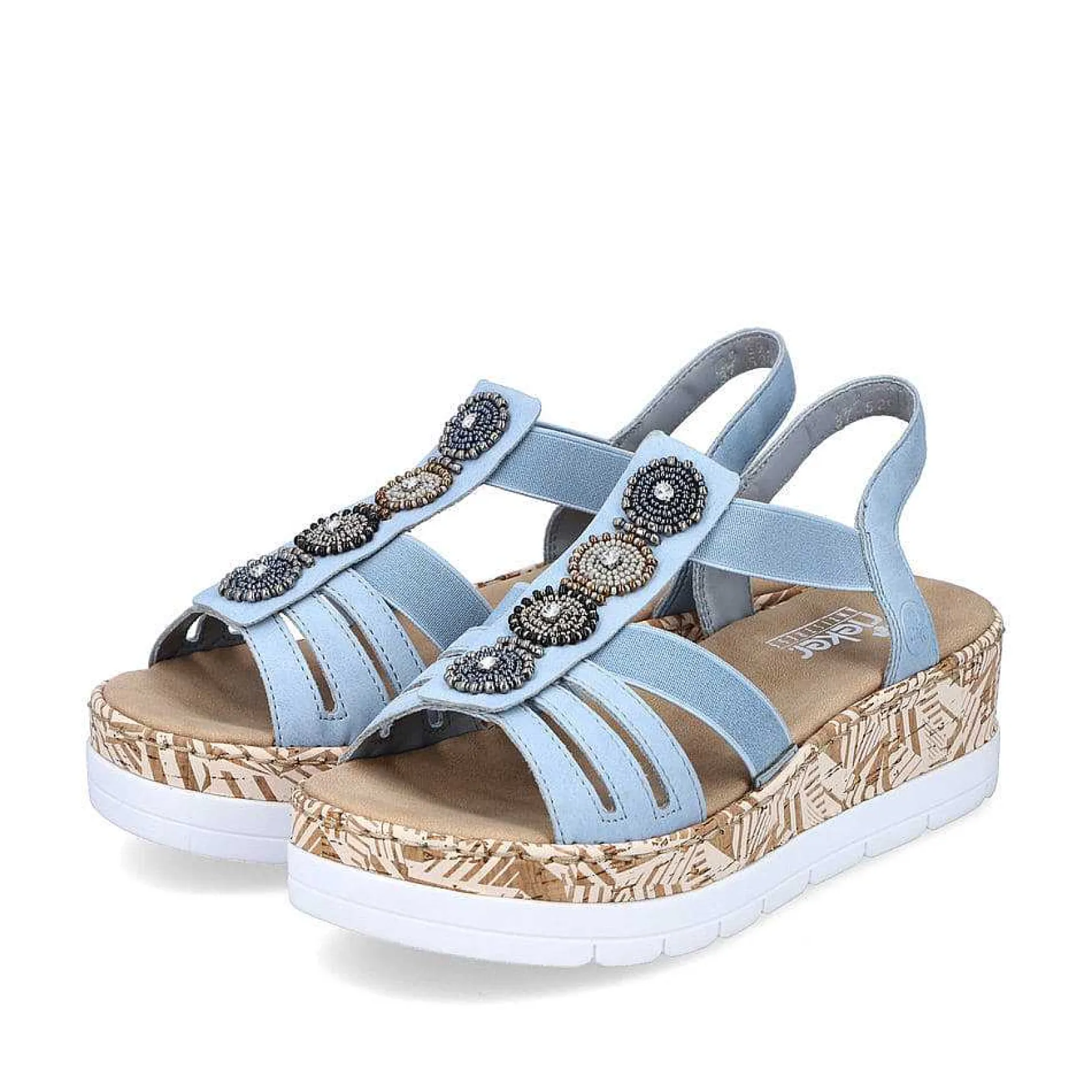 Rieker Heeled Shoes-Women'S Wedge Sandals Sky Blue-Beige
