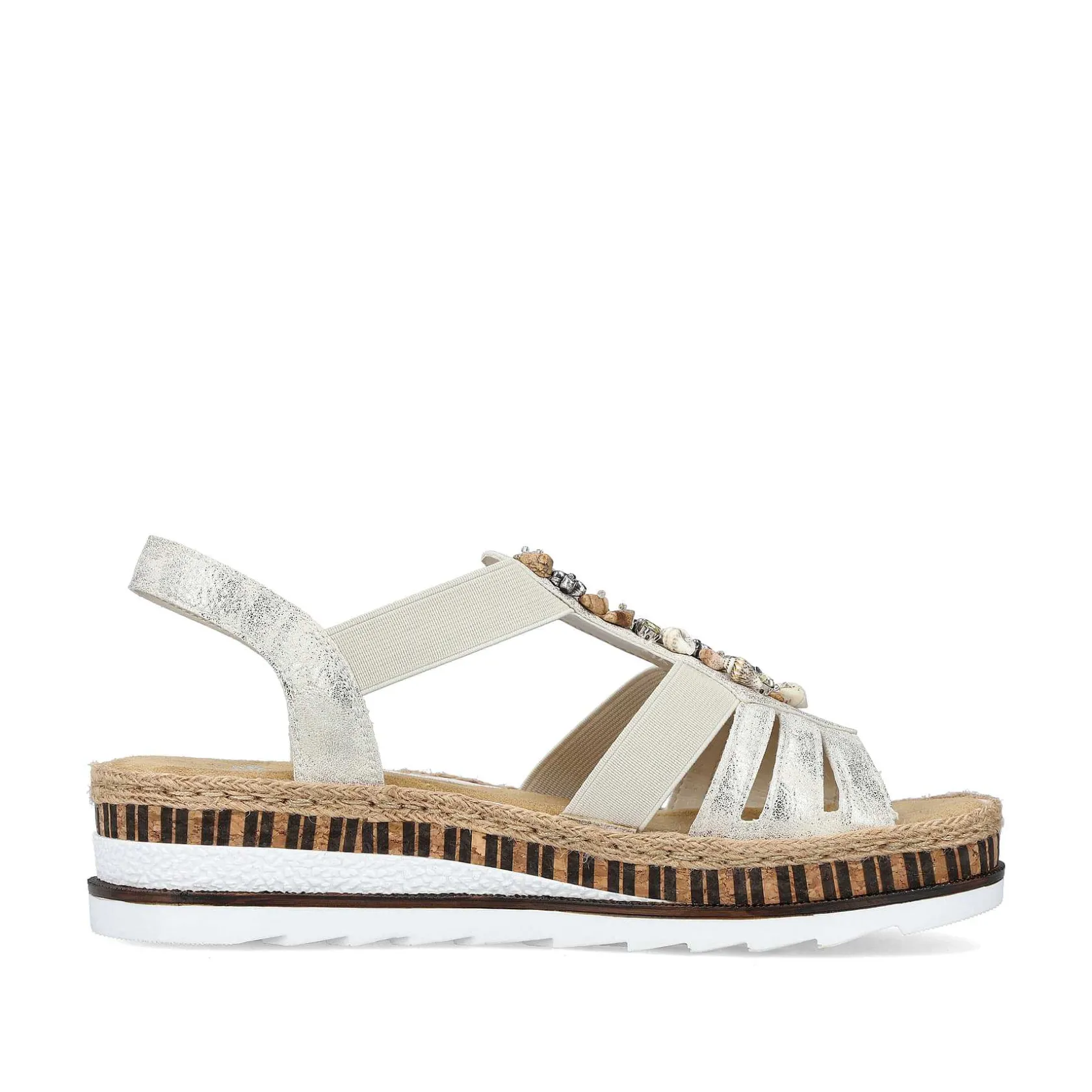 Rieker Heeled Shoes-Women'S Wedge Sandals Beige Metallic