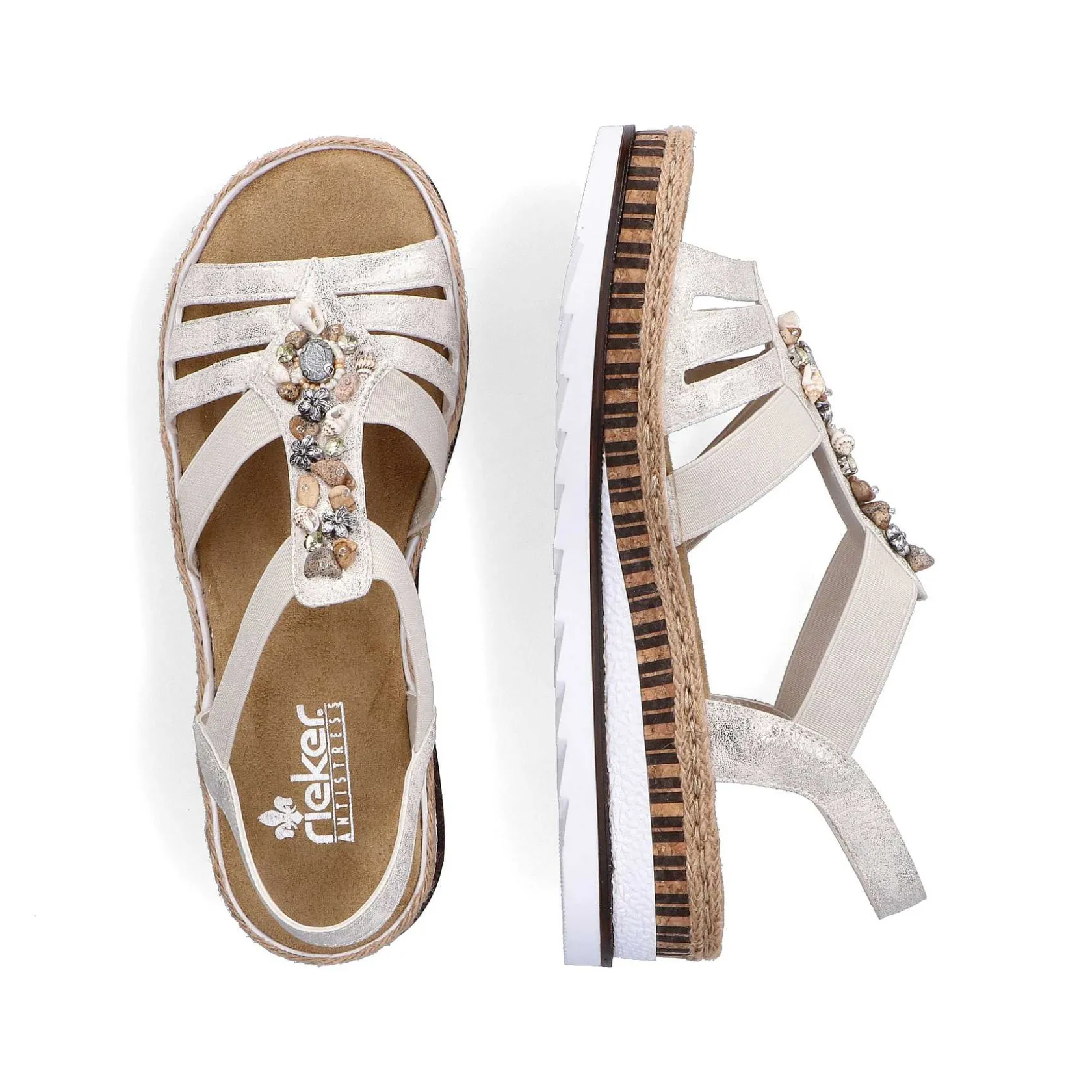 Rieker Heeled Shoes-Women'S Wedge Sandals Beige Metallic