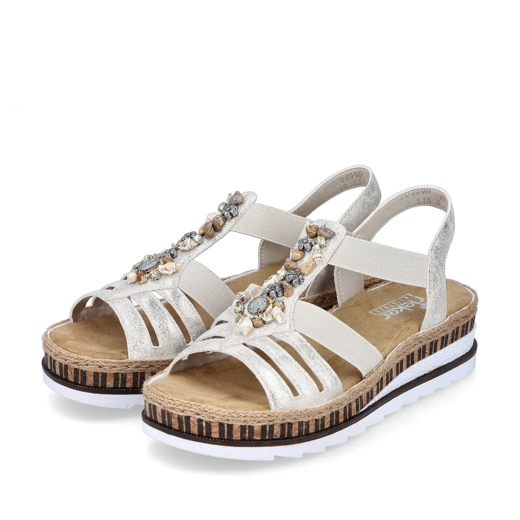 Rieker Heeled Shoes-Women'S Wedge Sandals Beige Metallic