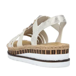 Rieker Heeled Shoes-Women'S Wedge Sandals Beige Metallic