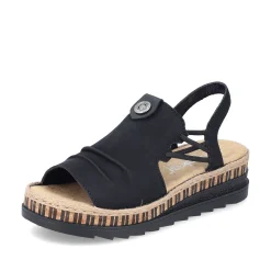 Rieker Summer Shoes-Women'S Wedge Sandals Midnight Black