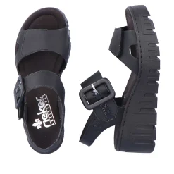 Rieker Heeled Shoes-Women'S Wedge Sandals Jet Black