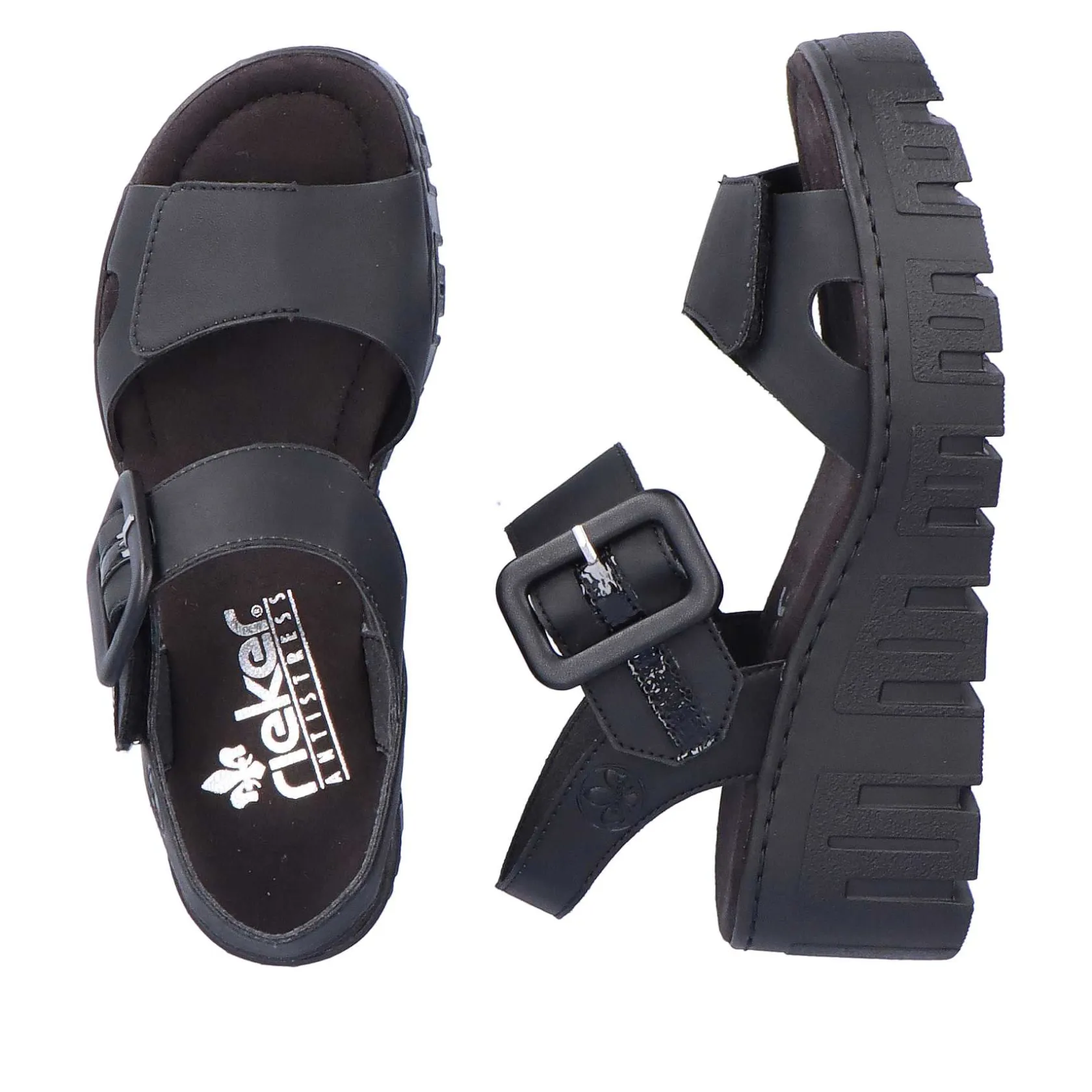 Rieker Heeled Shoes-Women'S Wedge Sandals Jet Black