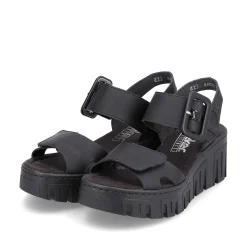 Rieker Heeled Shoes-Women'S Wedge Sandals Jet Black