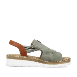 Rieker Summer Shoes-Women'S Wedge Sandals Khaki Green
