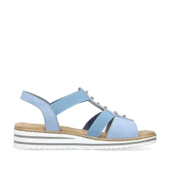 Rieker Heeled Shoes-Women'S Wedge Sandals Sky Blue-Light Beige