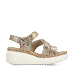 Rieker Heeled Shoes-Women'S Wedge Sandals Multi-Bronze Metallic