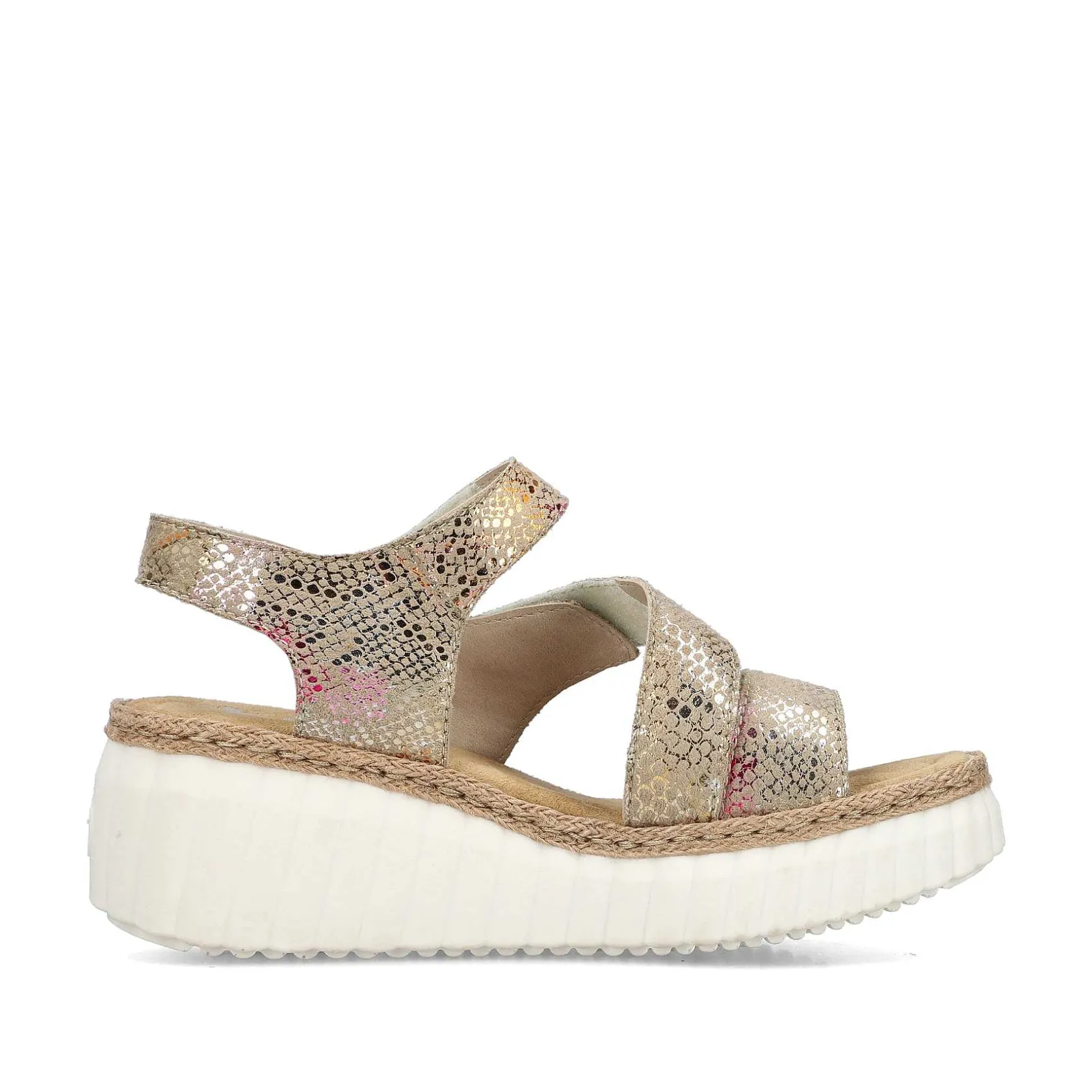 Rieker Heeled Shoes-Women'S Wedge Sandals Multi-Bronze Metallic