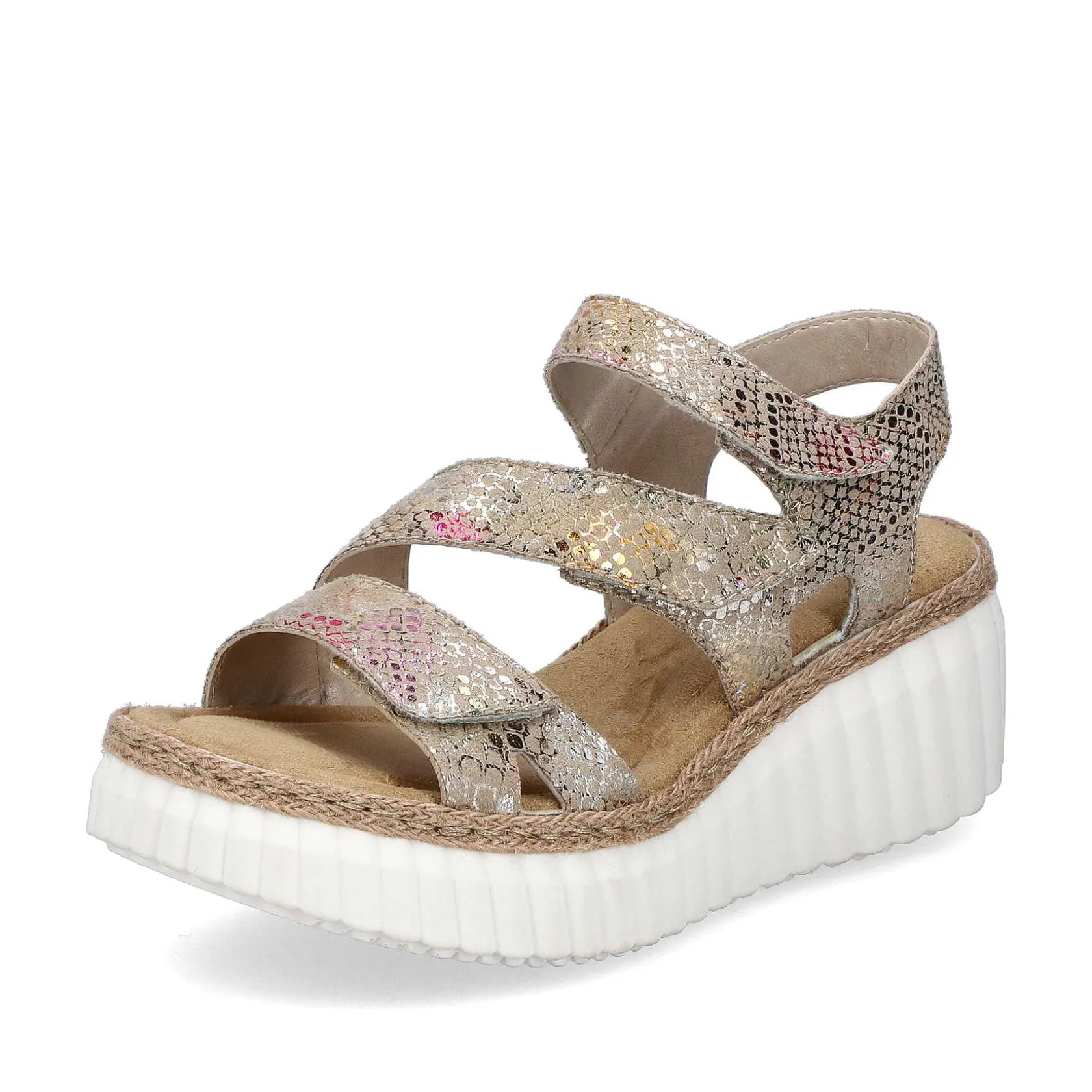 Rieker Heeled Shoes-Women'S Wedge Sandals Multi-Bronze Metallic