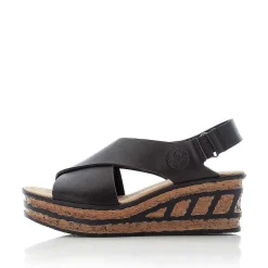 Rieker Heeled Shoes-Women'S Wedge Sandals Jet Black
