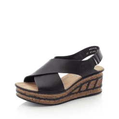 Rieker Heeled Shoes-Women'S Wedge Sandals Jet Black