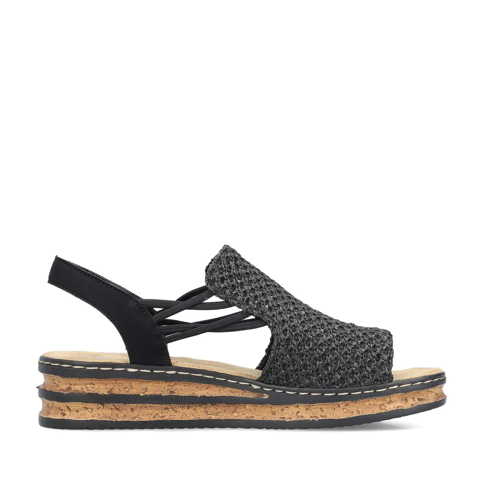 Rieker Heeled Shoes-Women'S Wedge Sandals Asphalt Black