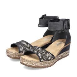 Rieker Heeled Shoes-Women'S Wedge Sandals Night Black