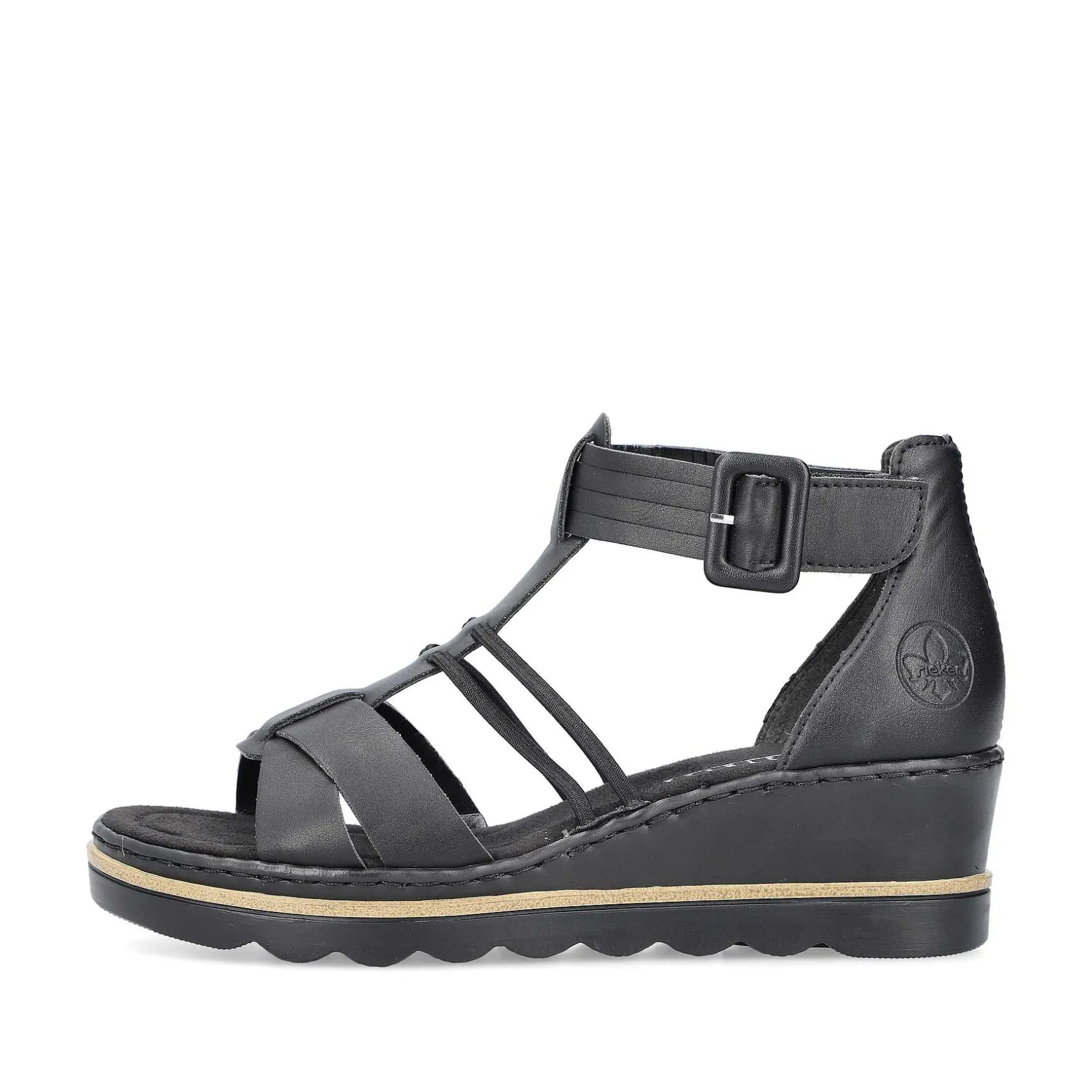 Rieker Heeled Shoes-Women'S Wedge Sandals Asphalt Black
