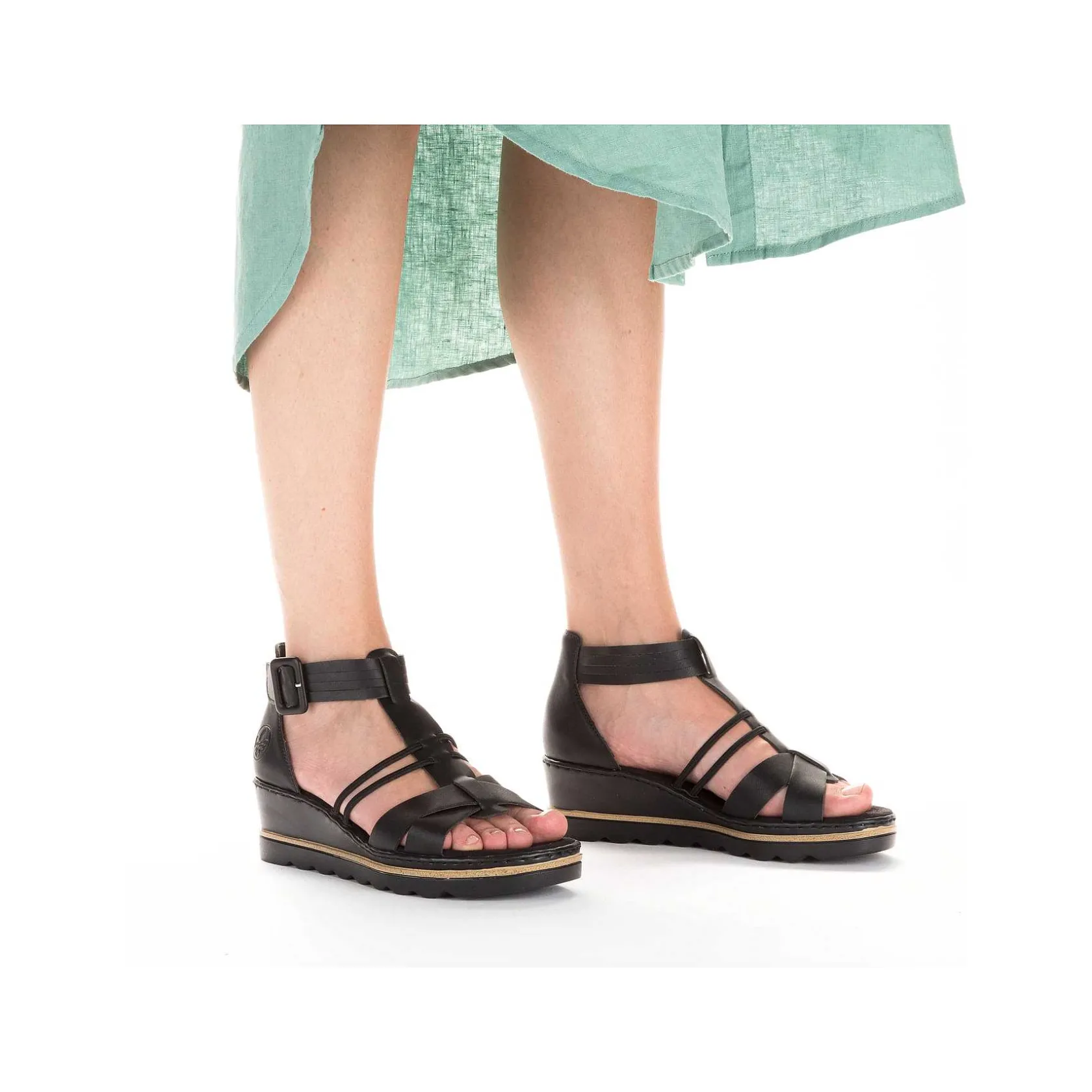 Rieker Heeled Shoes-Women'S Wedge Sandals Asphalt Black
