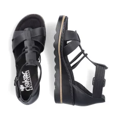 Rieker Heeled Shoes-Women'S Wedge Sandals Asphalt Black