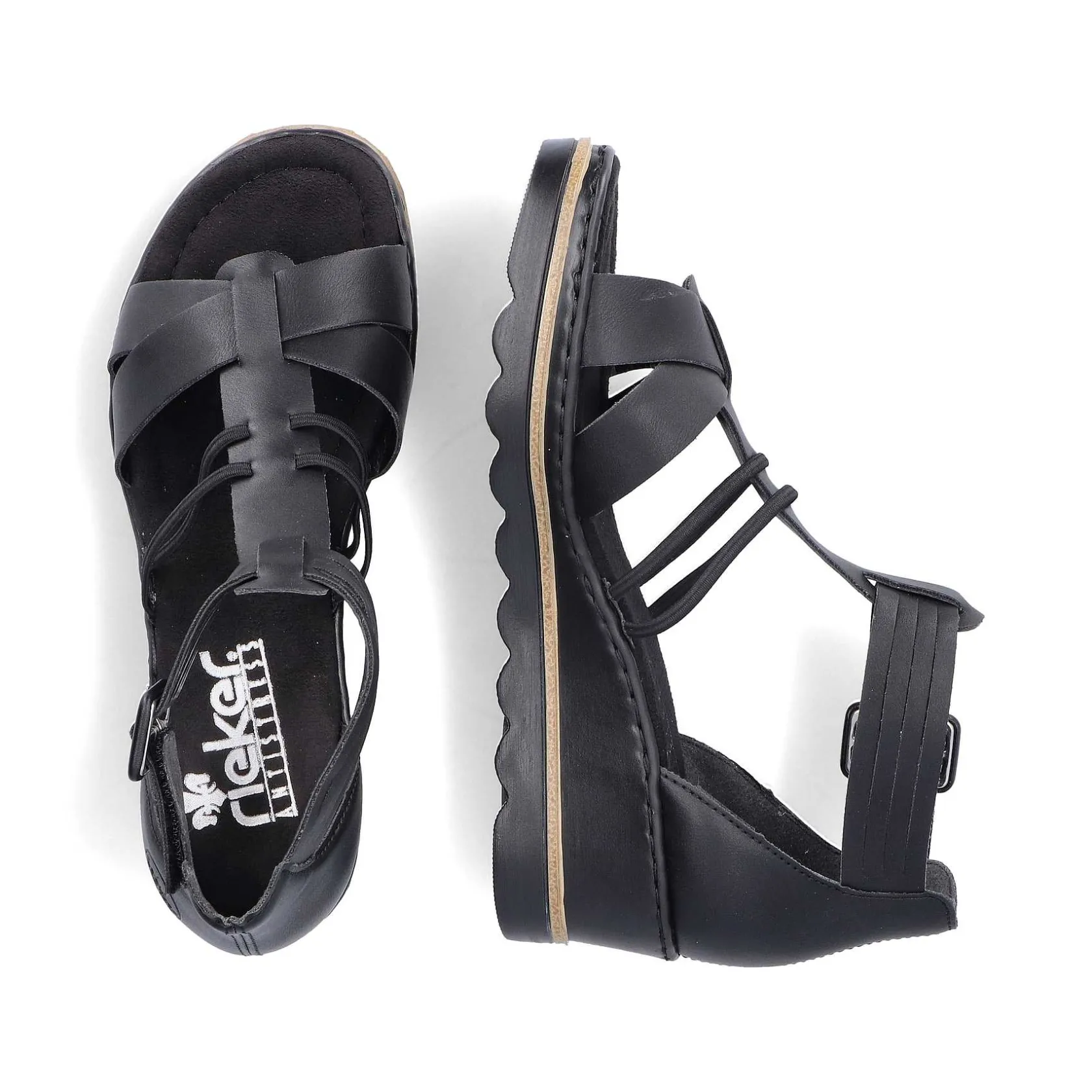 Rieker Heeled Shoes-Women'S Wedge Sandals Asphalt Black