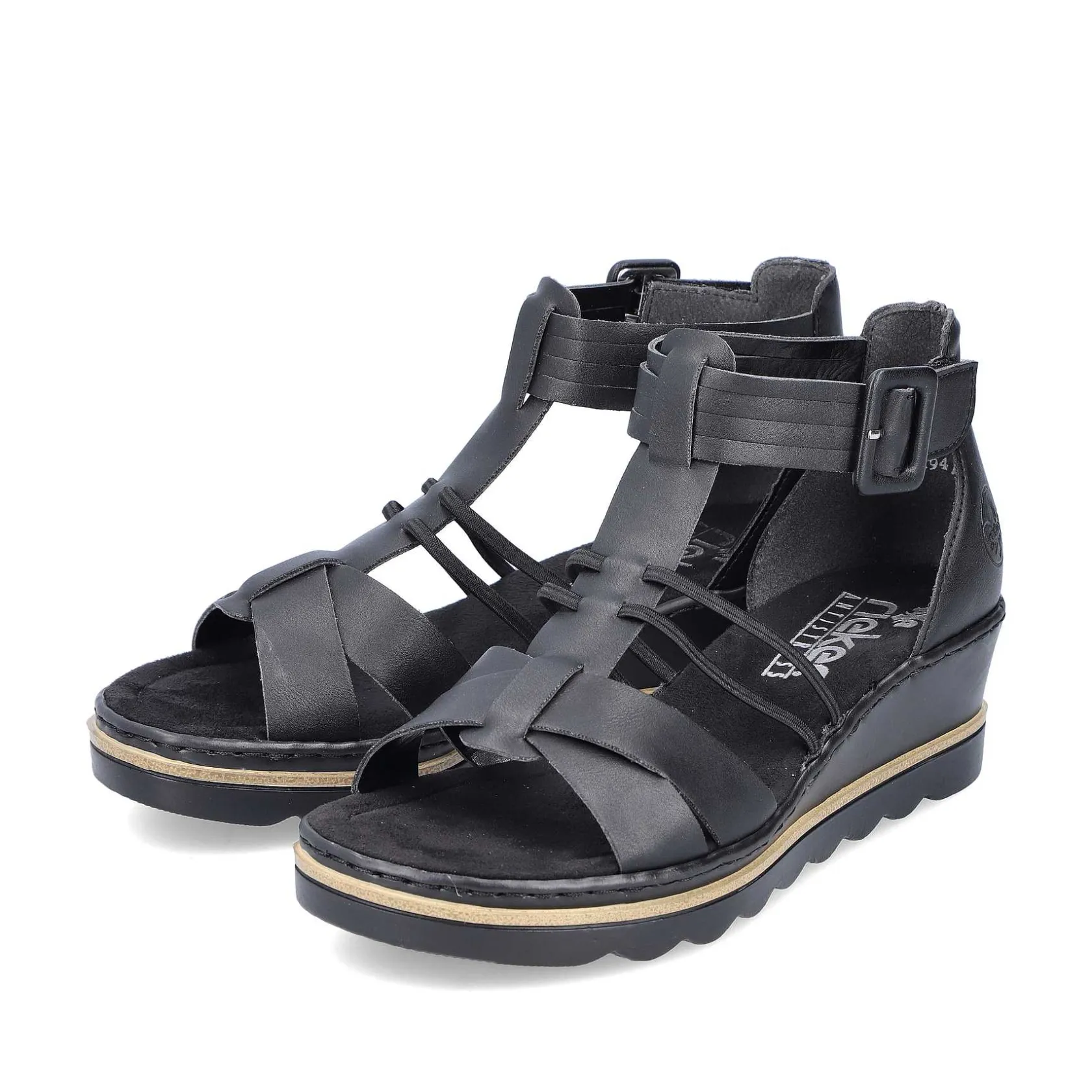 Rieker Heeled Shoes-Women'S Wedge Sandals Asphalt Black