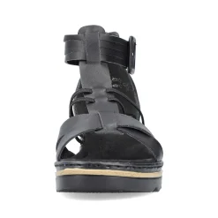 Rieker Heeled Shoes-Women'S Wedge Sandals Asphalt Black
