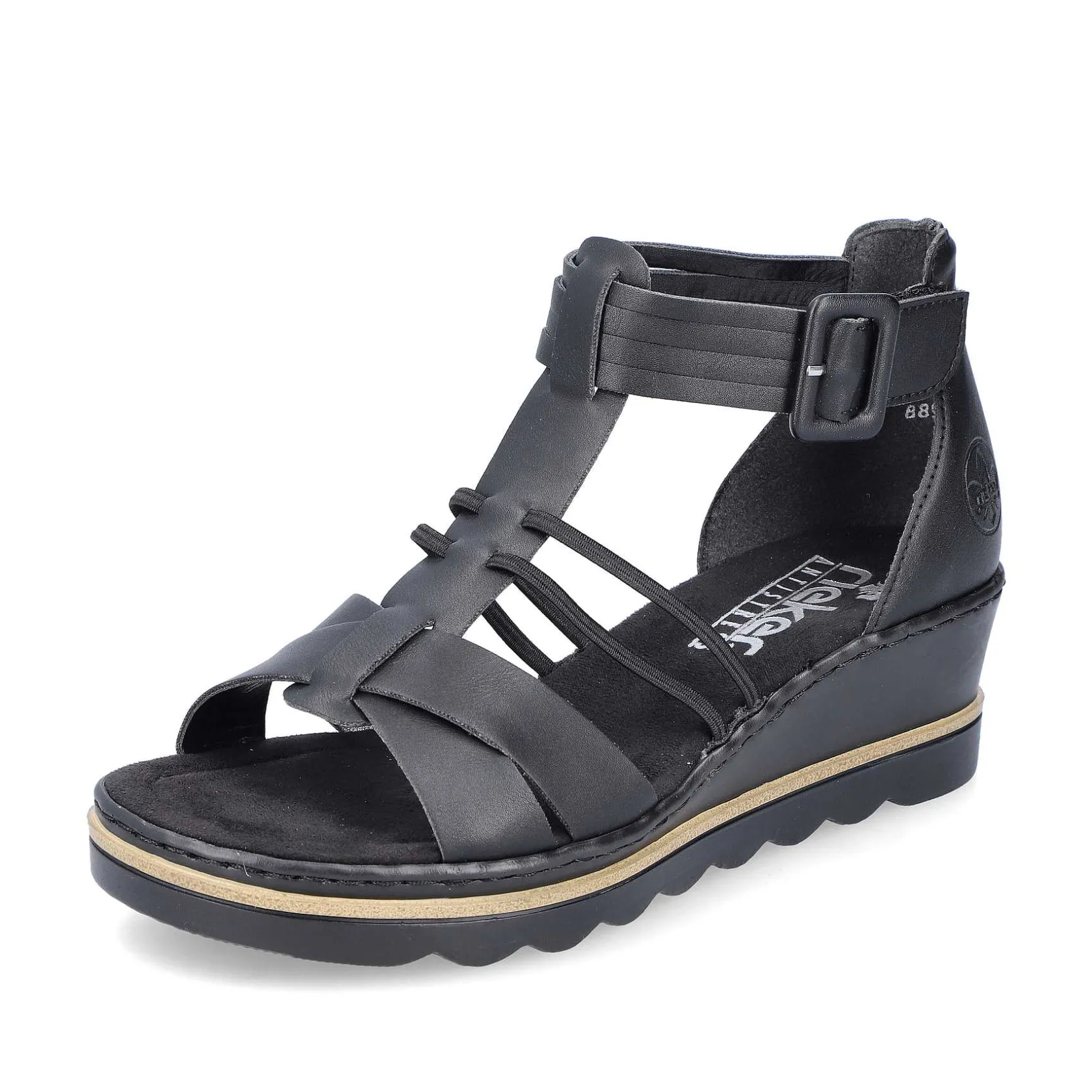 Rieker Heeled Shoes-Women'S Wedge Sandals Asphalt Black