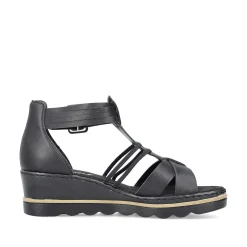 Rieker Heeled Shoes-Women'S Wedge Sandals Asphalt Black