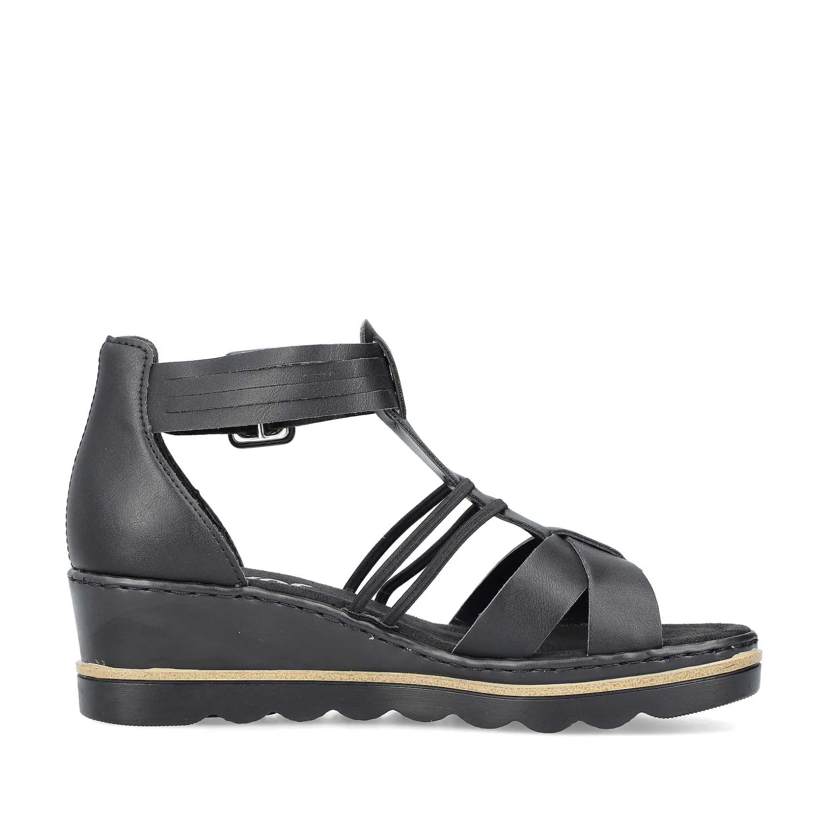 Rieker Heeled Shoes-Women'S Wedge Sandals Asphalt Black