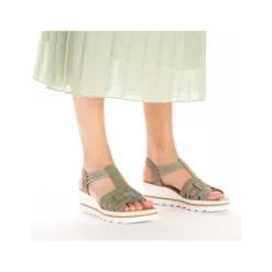 Rieker Heeled Shoes-Women'S Wedge Sandals Khaki Green