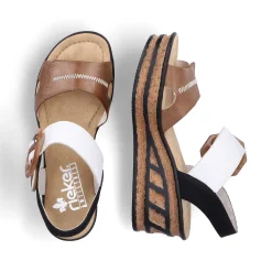 Rieker Summer Shoes-Women'S Wedge Sandals Brown Beige-Pure White