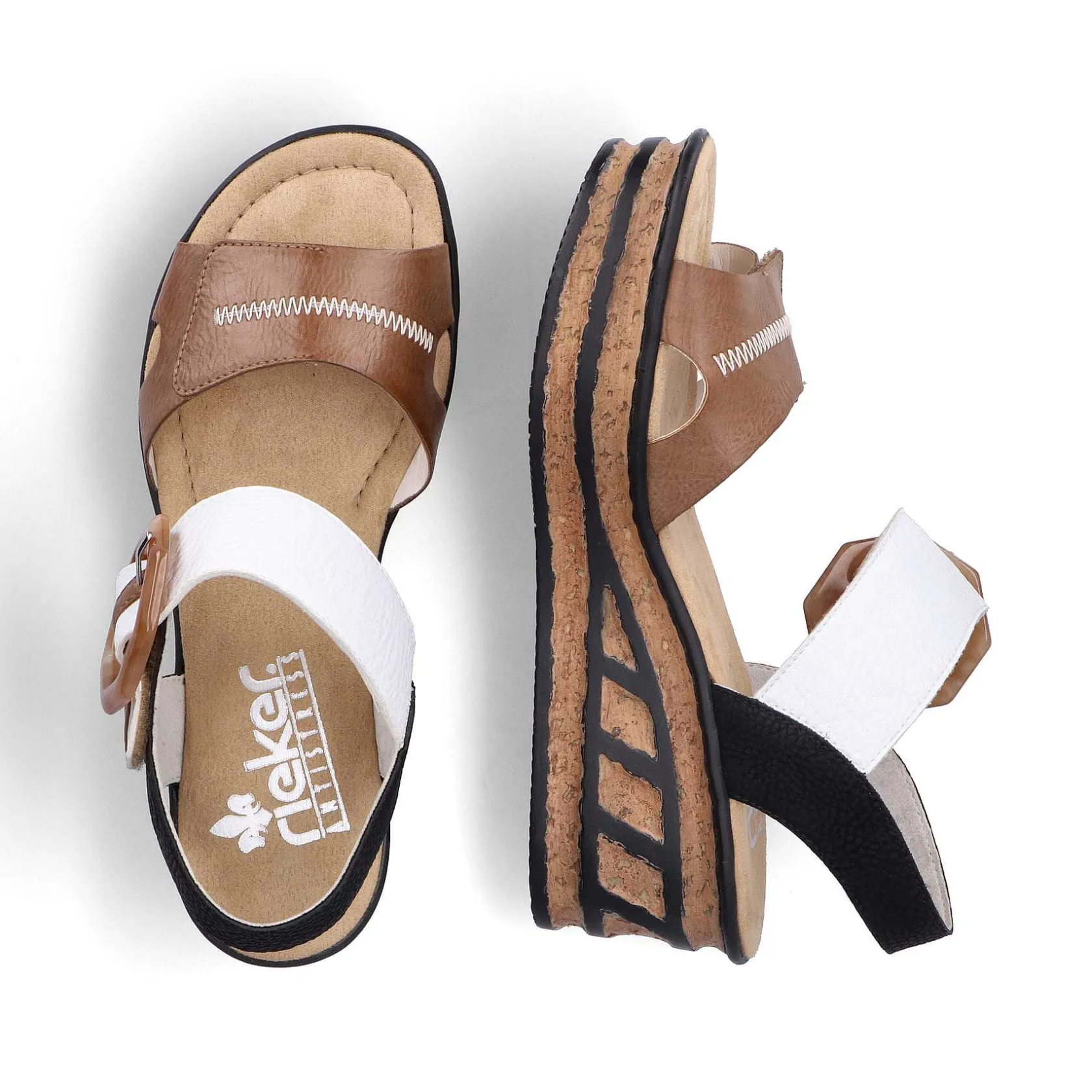 Rieker Summer Shoes-Women'S Wedge Sandals Brown Beige-Pure White