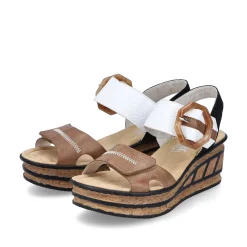 Rieker Summer Shoes-Women'S Wedge Sandals Brown Beige-Pure White