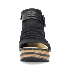 Rieker Heeled Shoes-Women'S Wedge Sandals Night Black