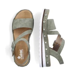 Rieker Heeled Shoes-Women'S Wedge Sandals Green Gray