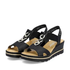 Rieker Heeled Shoes-Women'S Wedge Sandals Jet Black