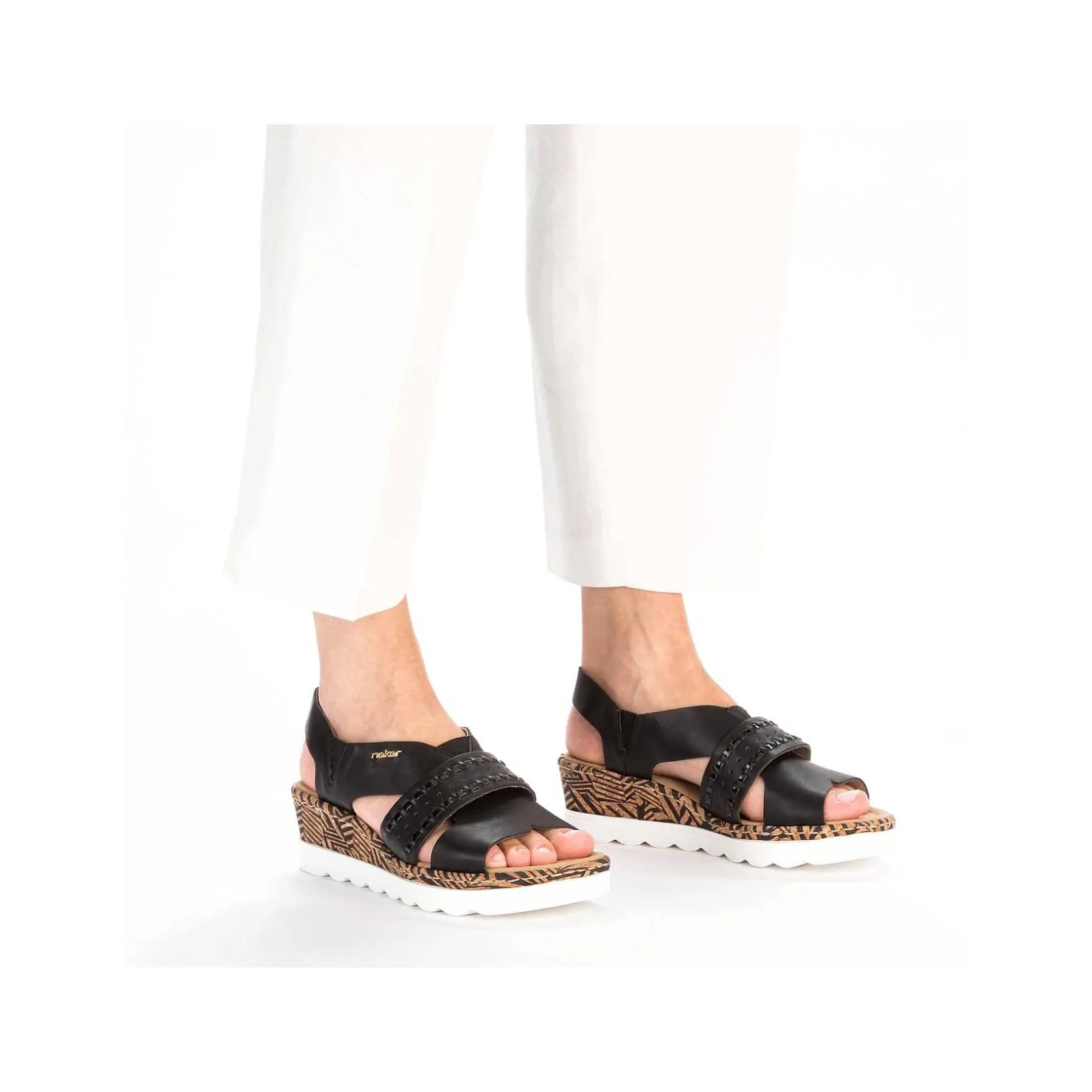 Rieker Heeled Shoes-Women'S Wedge Sandals Night Black