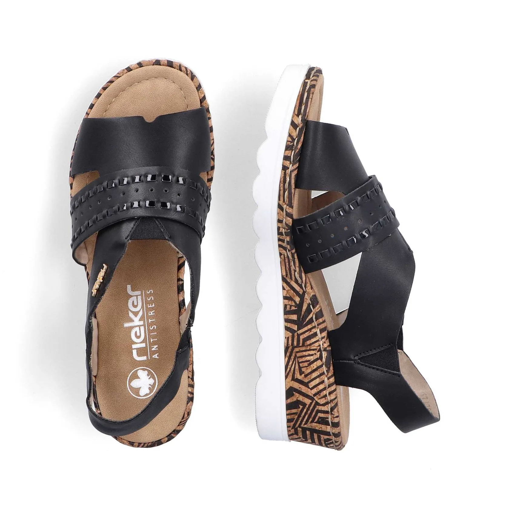 Rieker Heeled Shoes-Women'S Wedge Sandals Night Black