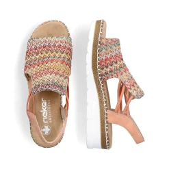 Rieker Summer Shoes-Women'S Wedge Sandals In Multi-Salmon Colors
